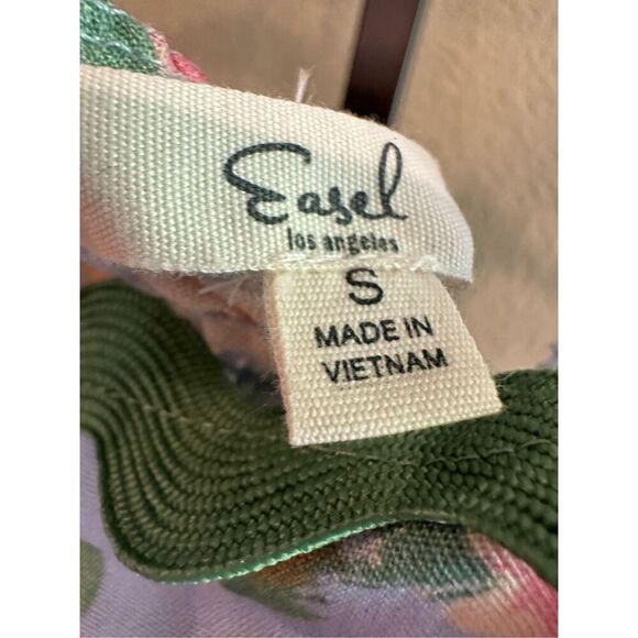 Size S Easel Los Angeles Blue Floral Contrast Wavy Trim Maxi Dress - Picture 7 of 8